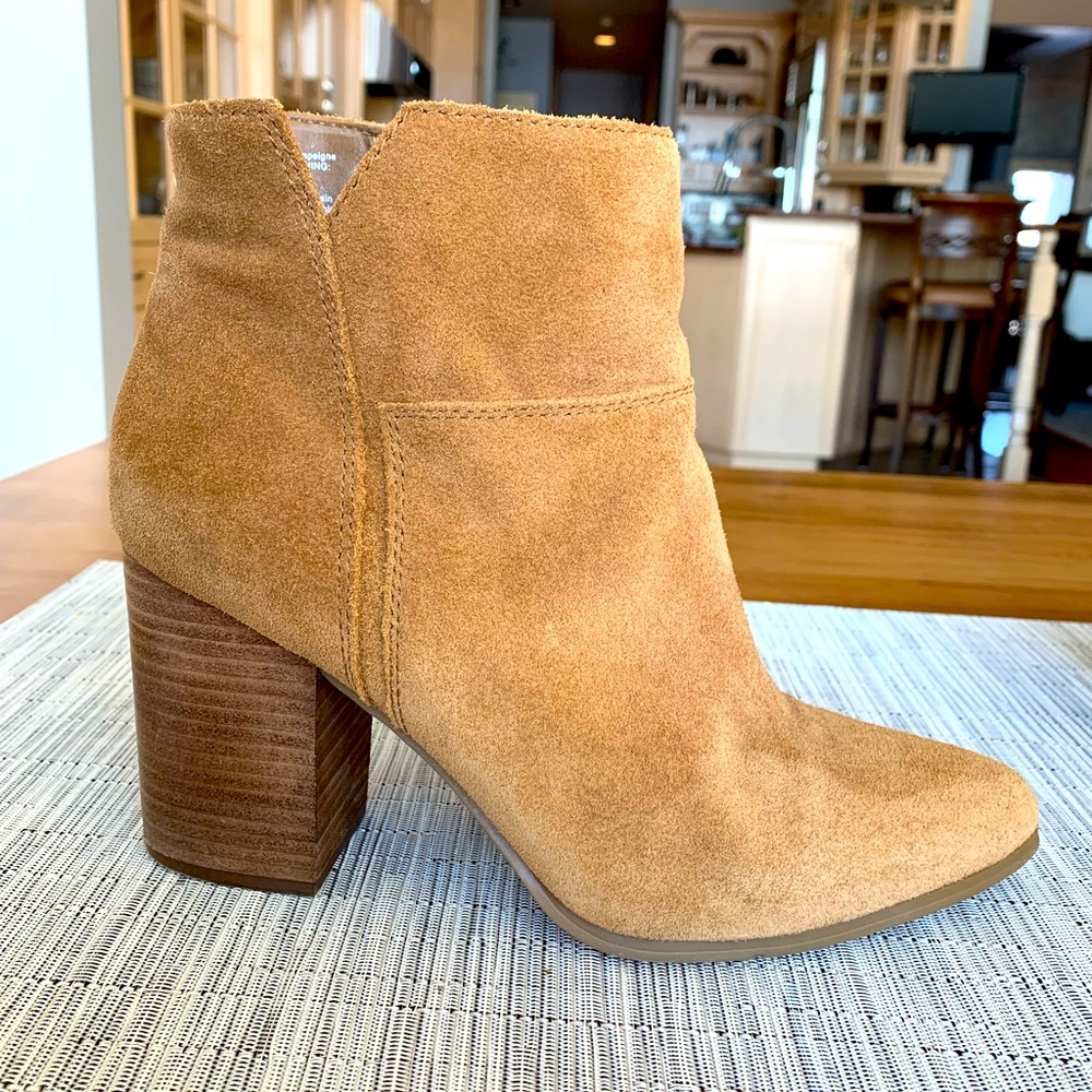 Nine West Tan Suede Block Heel Ankle Boots